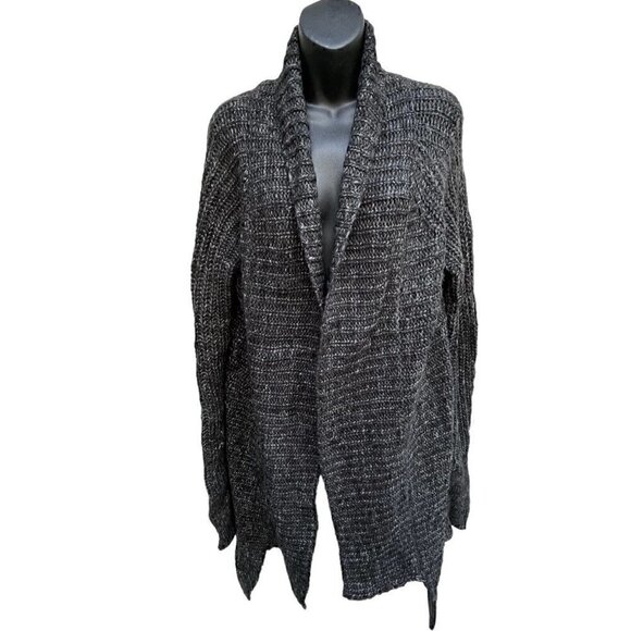 Y2K Wool Express High Lo Hem Asymmetric Drape Open Cardigan Charcoal Women’s XL - Picture 2 of 11